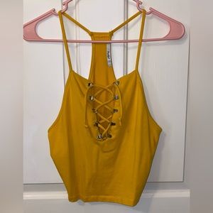 Papaya yellow crisscross crop top. L